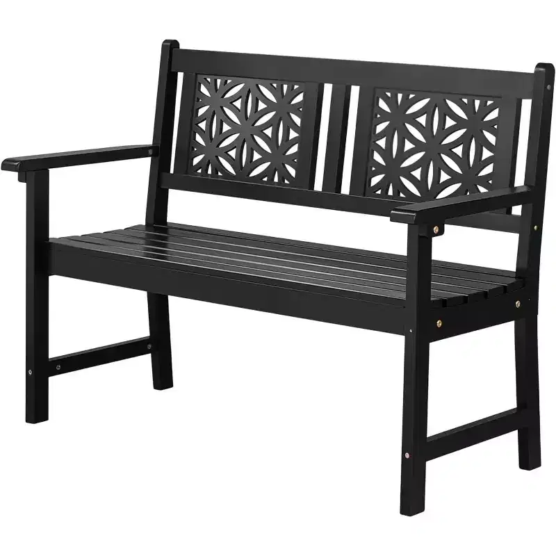 VINGLI 47 Outdoor Wood Bench, All Weather Outdoor Wooden Patio Garden Bench, Outside Loveseat 660lbs Capacity
