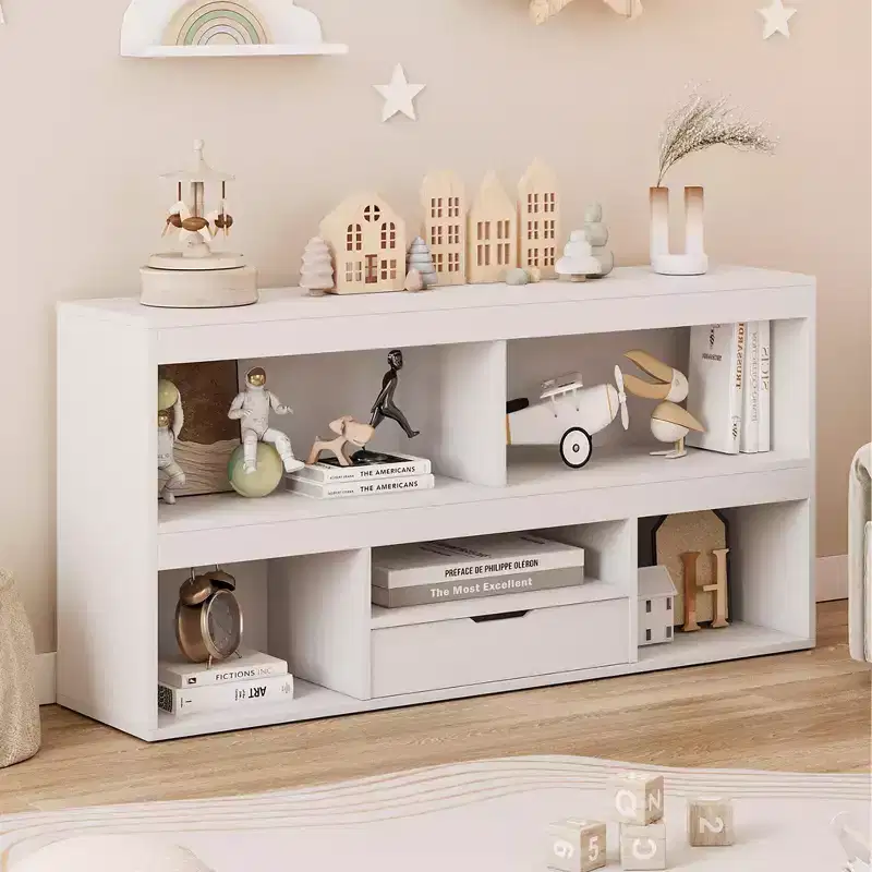 Wooden Kids Bookshelf, 5-Section Montessori Bookshelf, Toy Storage Organizer Cabinet, 2-Shelf Bookcase for Kids Room, Nursery, Classroom, Playroom