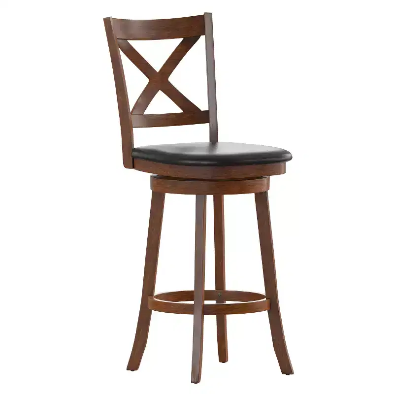Emma and Oliver Wooden Crossback Pub Style Barstool with Padded Faux Leather Swivel Seat