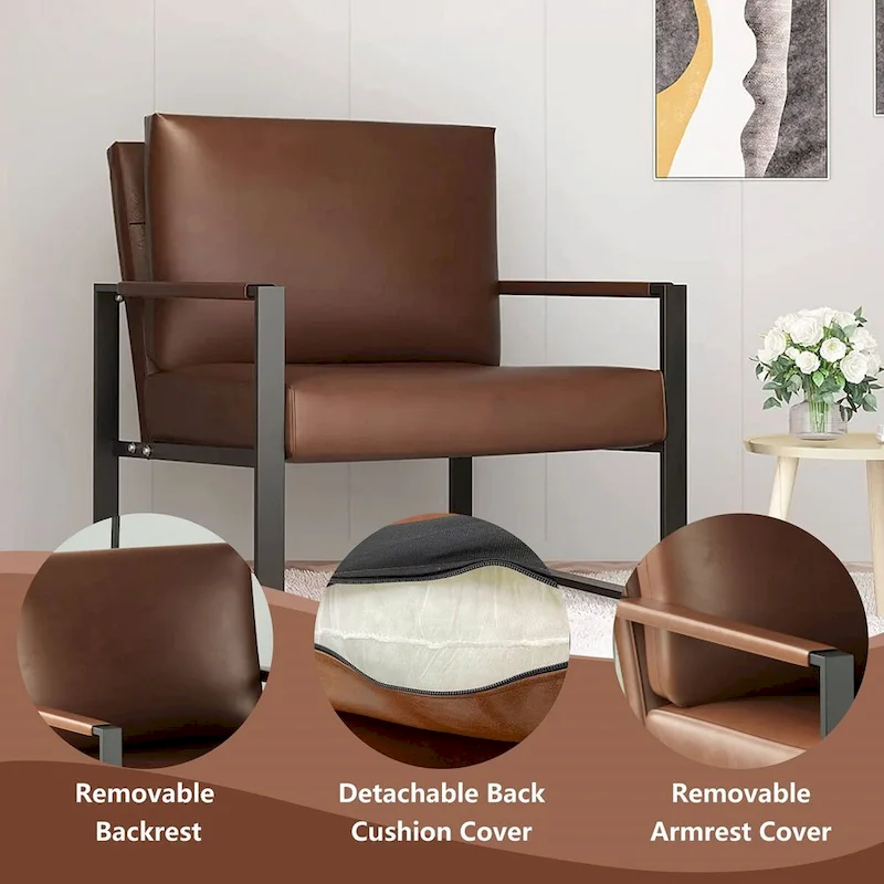 Mieres Mid-Century Style 3-Piece PU Leather Living Room Sofa Set Including 2 Armchairs and 1 Loveseat Sofa