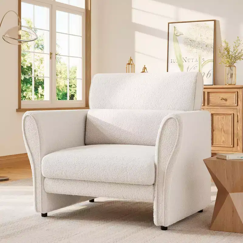 Loveseat Sofa for Living Room, Modern Boucle Upholstered Couch with Lumbar Pillow, Deep Seat Loveseat