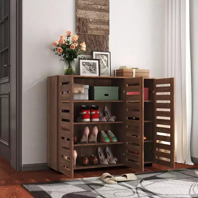 Okak Shoe Cabinet, 5-Tier Shoe Cabinet with Three Doors and Adjustable Shelves, Shoe rack for Entryway, Living Room, Hallway