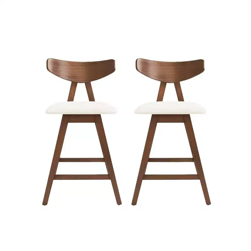 GDFStudio Sunapee Mid Century Modern Fabric Upholstered Wood 25 Inch Counter Stools (Set of 2)