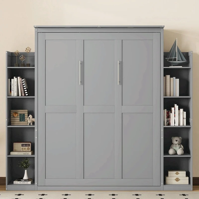 Queen Size Murphy Bed with Shelves and LED Lights