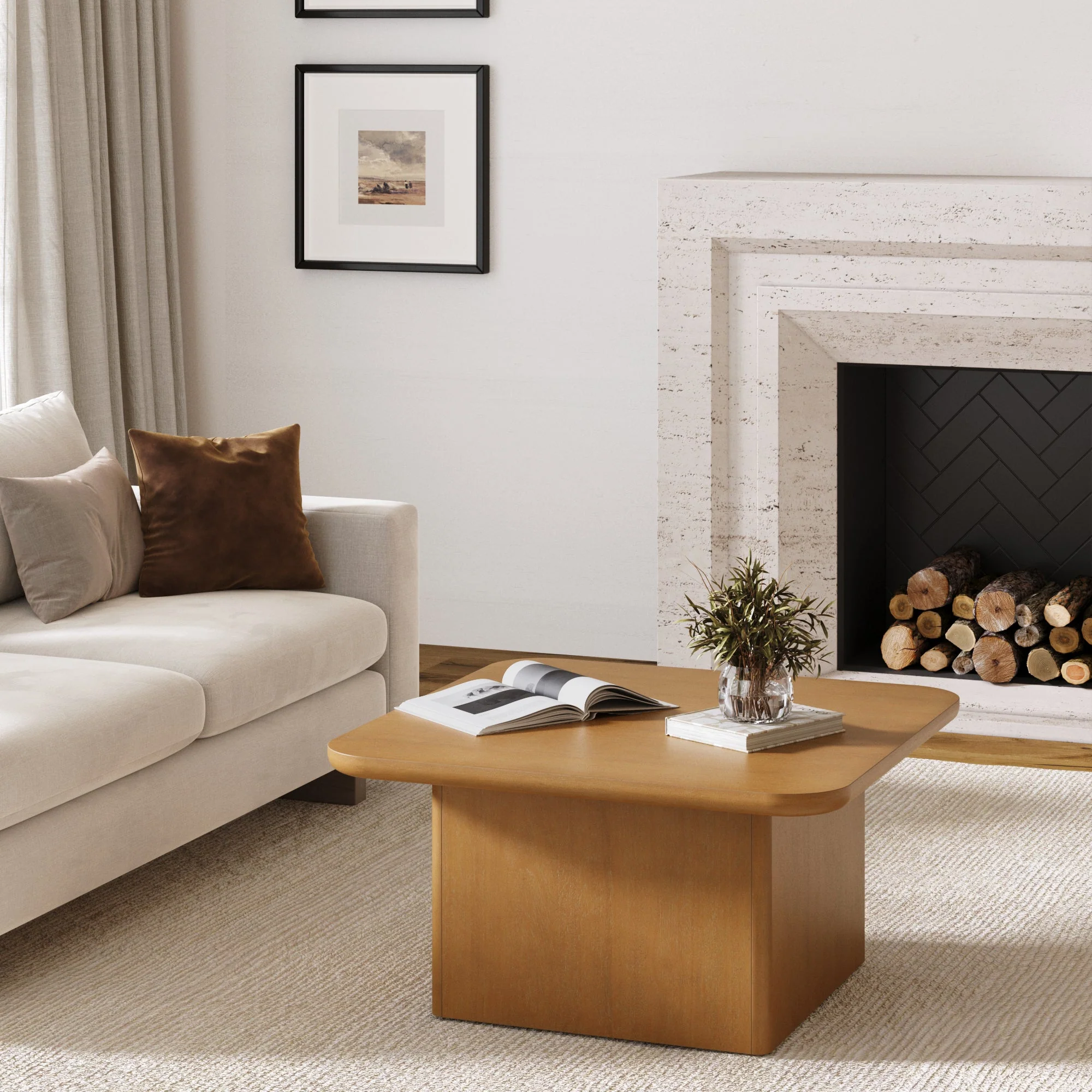 Modern Rustic Wood Square Coffee Table Light Brown