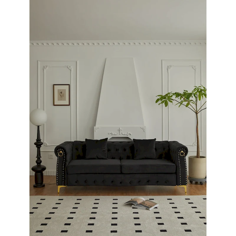 35D x 85W x 30.3H Velvet Chesterfield Button-tufted Sofa