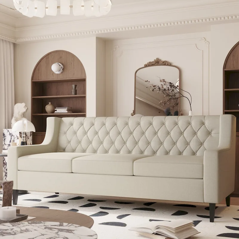 78.75 Polyester 3-Seater Sofa with Tufted Back and Cushions
