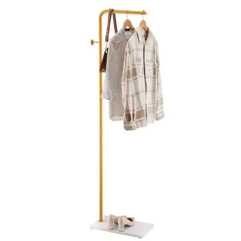 Coat Rack Freestanding with Quartz Stone Base and 3 Round Hooks