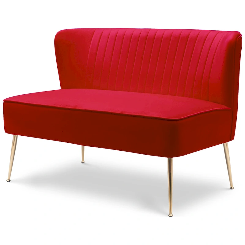 Farrah Upholstered Velvet Polyester 46 Wide Loveseat - Armless/ Scalloped Back