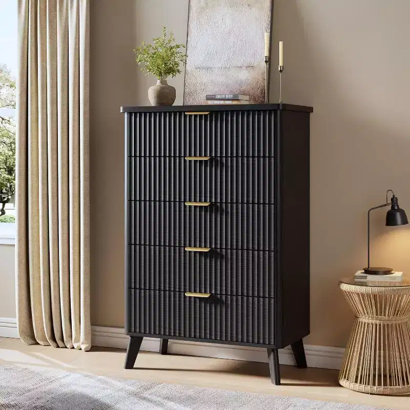 Acekool Fluted 5-Drawer Dresser, Modern Chest for Bedroom or Hallway
