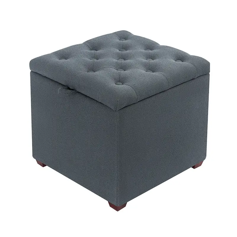 Adeco Fabric Square Ottoman with Tray