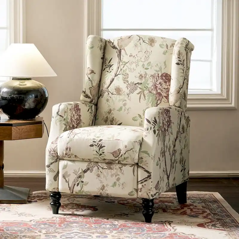 Damaris Mid-Century Modern Manual Pushback Recliner with Wingback Design by HULALA HOME