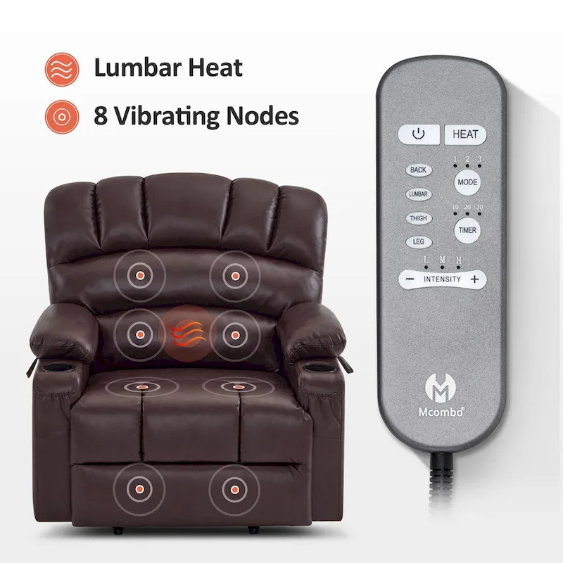 MCombo Power Lift Recliner Chair Sofa with Massage and Heat, Faux Leather R7096 (Medium-Wide)