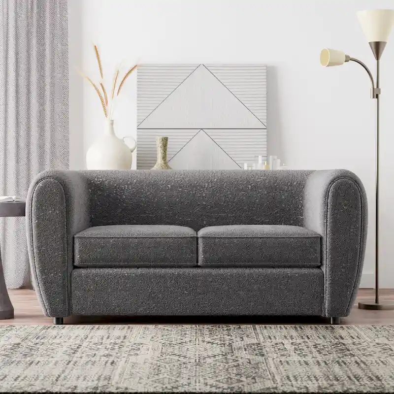 Furniture of America Vanessa Modern Curved Arms Boucle Loveseat Couch, Small Sofa with Seat Cushion and Wooden Legs