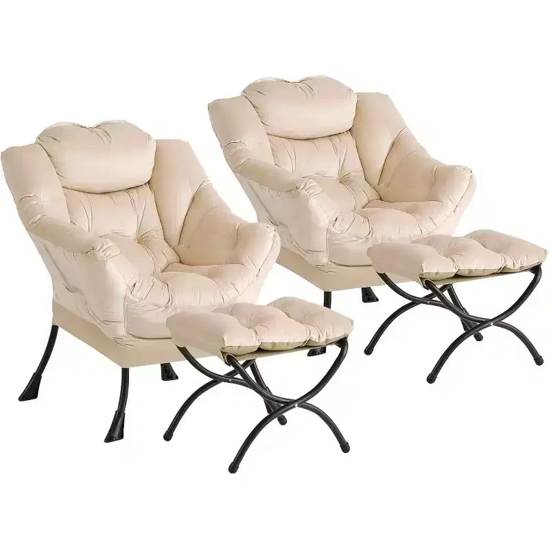 Acekool 2-Piece Lounge Chair Set with Ottoman - Modern Relaxation Armchair with Side Pocket, Supportive Backrest & Footrest