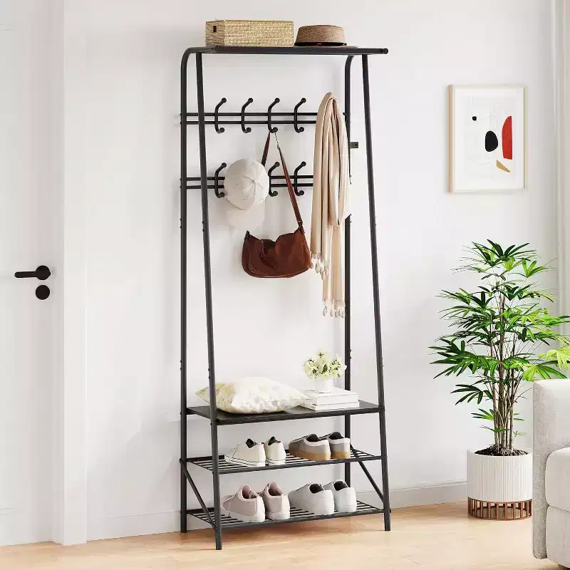 Acekool 4-in-1 Entryway Hall Tree with Shoe Rack and Hooks, Steel Frame