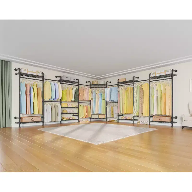 U4 U Shape Garment Rack Heavy Duty Clothes Rack, Expandable Clothing Rack Wall Mounted Closet Extra Large Walk in Closet System