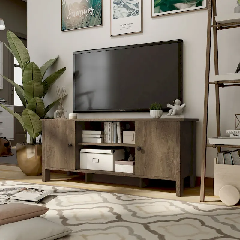Distressed Walnut 2-Door TV Stand, Fits TVs Up to 65