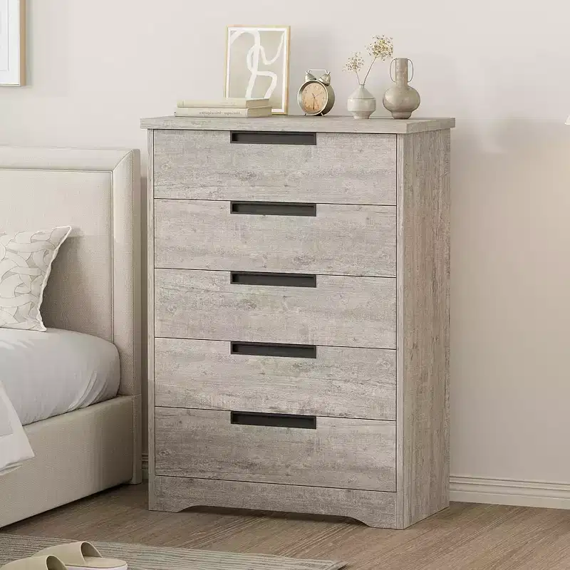 CuisinSmart 5 Drawer Dresser, Chest of Drawers with Embedded Handles, Dresser Organizer for Living Room, Nursery, Hallway and Entryway