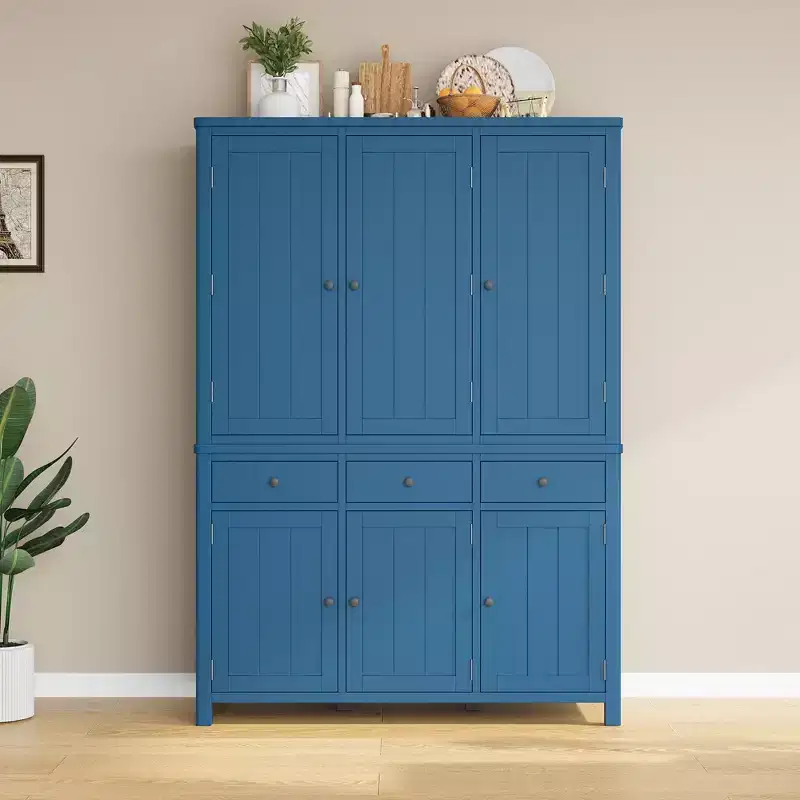 Clara 6-Door Kitchen Pantry with 3 Pull-out Trays and 7 Adjustable Shelves