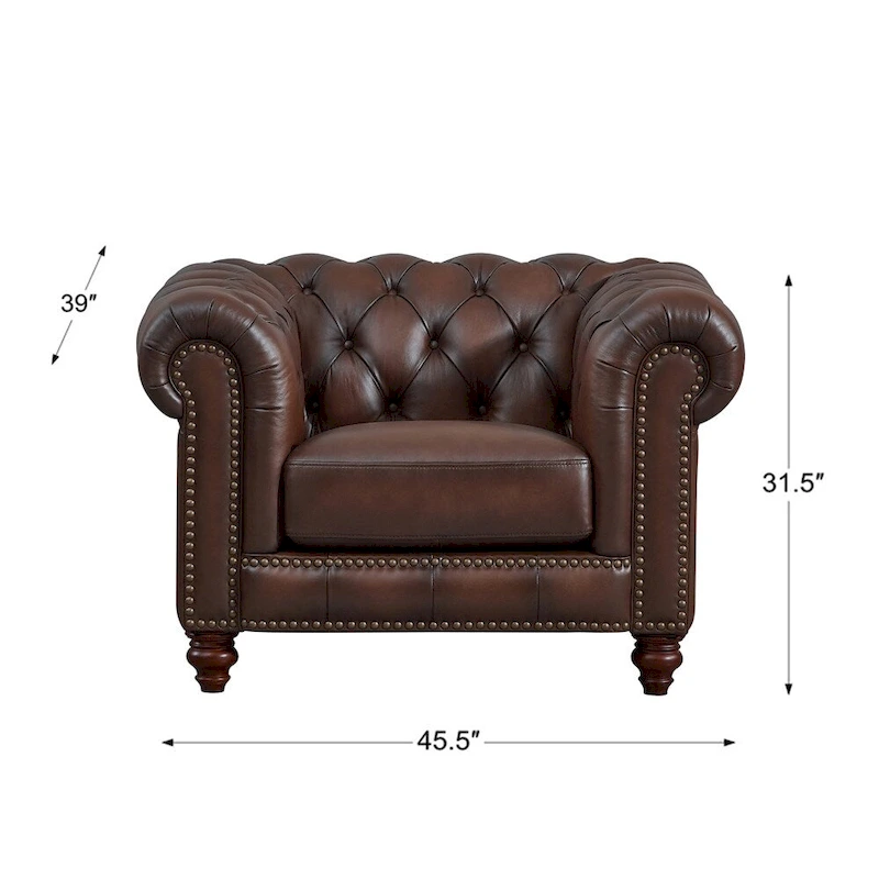Hydeline Alton Bay Top Grain Leather Chesterfield Sofa and Chair - Sofa, Chair
