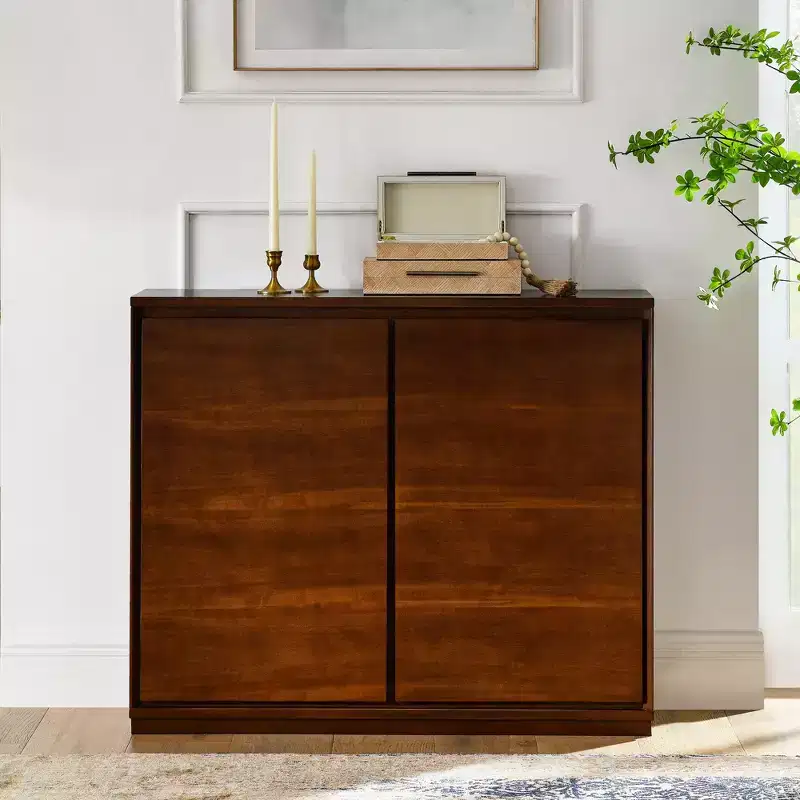 JVNOXK 39-inch Modern Mid-Century Style Sideboard with Two Outlet Holes, Suitable for Living Room or Kitchen, Featuring Storage Space, Walnut
