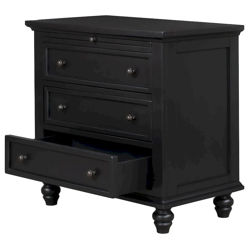 Solid Pine Wood End Table with Pull-out Tray and 3 Drawer, Easy Assembly