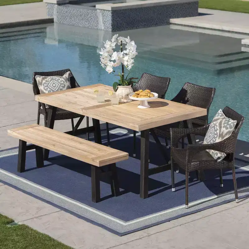 Christopher Knight Home Flora 6 Piece Outdoor Acacia Wood and Wicker Dining Set