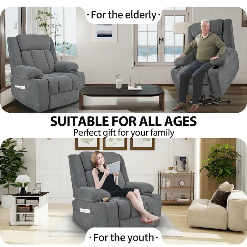Snowflake Velvet Fabric Power Lift Recliner w/Extended Footrest