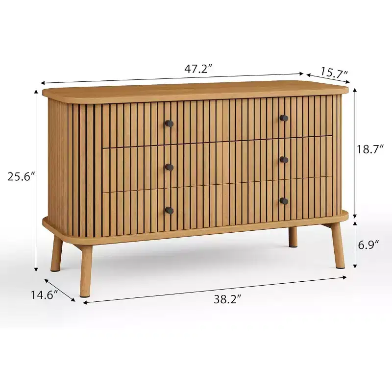 6 Drawer Dresser for Bedroom, Chests of Double Drawers, Boho Wooden Dresser with Black Handles, Beside Table for Closet, Living Room