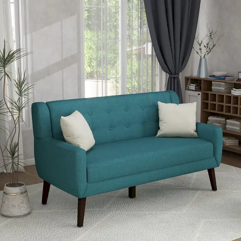 Modern Curved 63 Button Tufted Upholstered Loveseat with 2 Pillows