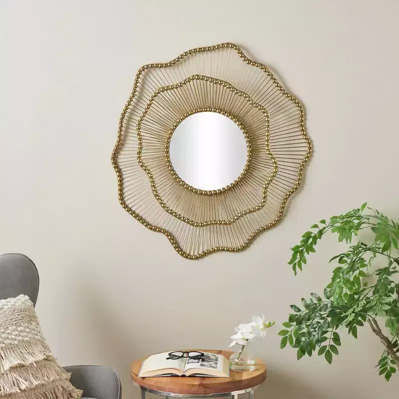 Olivia & May 34"x33" Metal Floral Layered Frame Wall Mirror with Layered Floral Frame Gold: Iron Construction, No Assembly Required