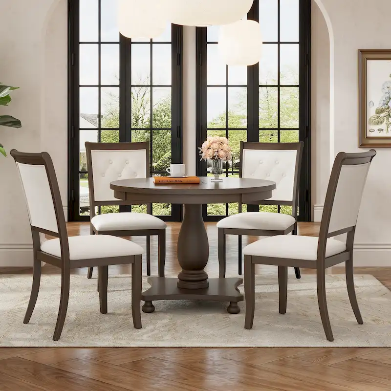 Lak Retro 5-Piece Dining Sets with Upholstered Chairs by GDFStudio