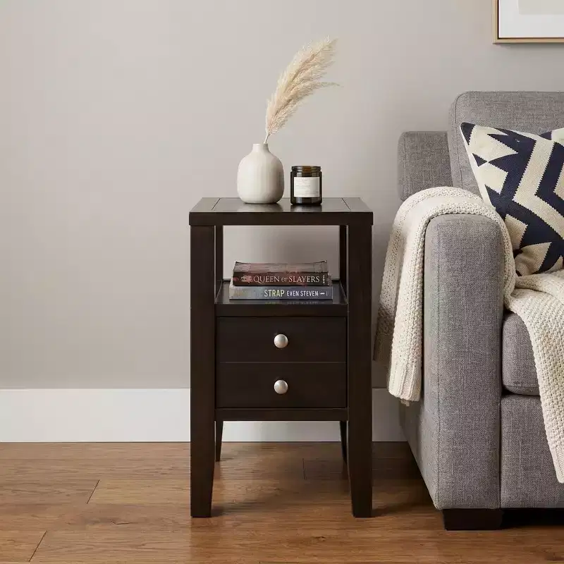 HomeRoots 24 Brown End Table With Two Drawers