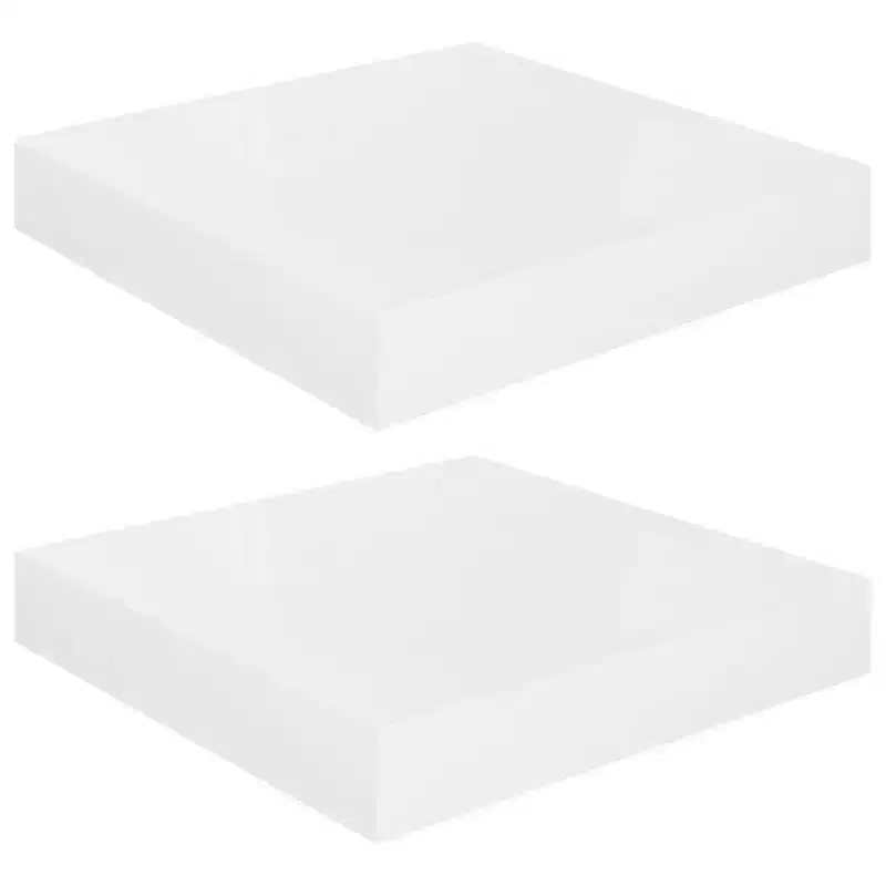 Wall Shelf Set of 2 High gloss white Honeycomb MDF, metal Small