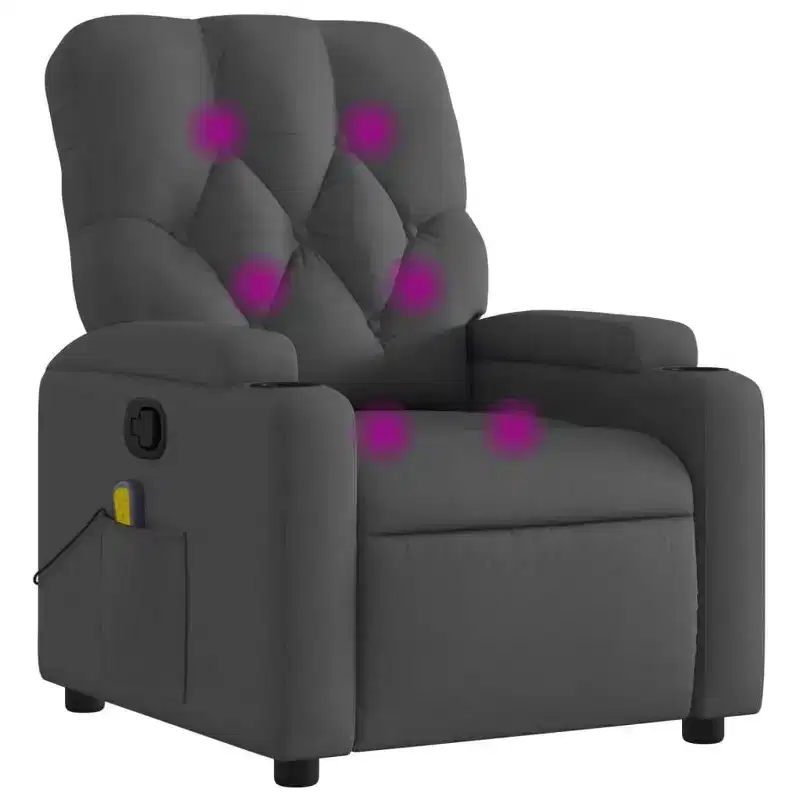 vidaXL Massage Recliner Chair - Black Faux Leather, 6-Point Vibration Massage, Adjustable 135 Degrees, Cup Holders, Side Pocket