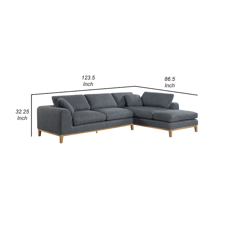 2 Piece L Shaped Modular Sectional Sofa with 2 Pillows, Woven Gray Fabric