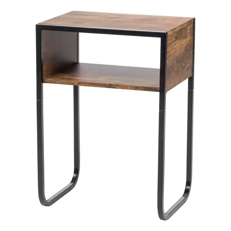 Wood and Metal C-Shape Side Table, Brown