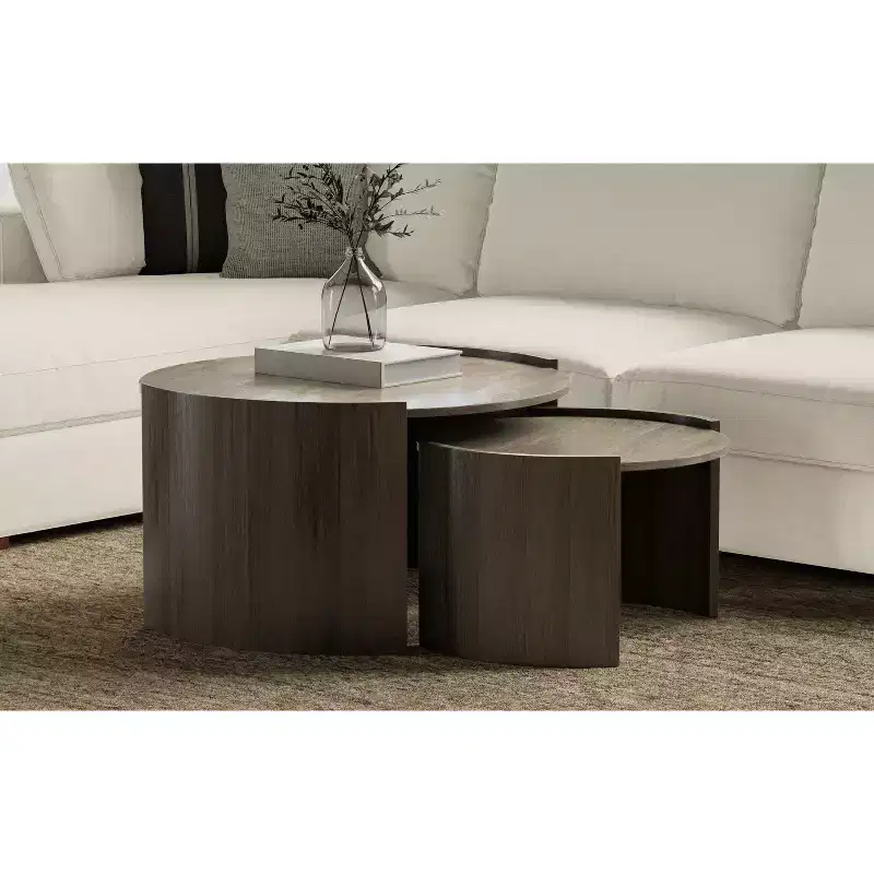 Darah SOLID MANGO WOOD 32 inch Wide Round Contemporary 2 Piece Nesting Table, Fully Assembled