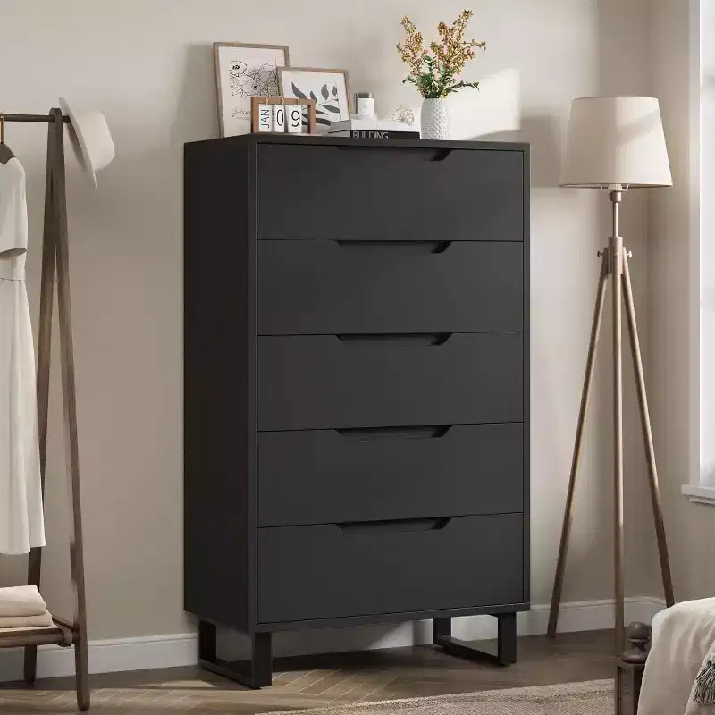 5 Drawer Dresser for Bedroom, 50 Tall Dresser, Freestanding Vertical Drawer with Storage, Wooden Closet Chest Storage