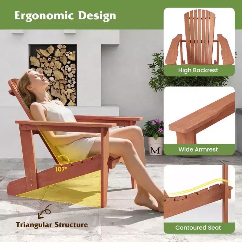 Costway 2PCS Solid Wood Garden Chair w/ High Backrest Wide Armrests & Contoured Seat