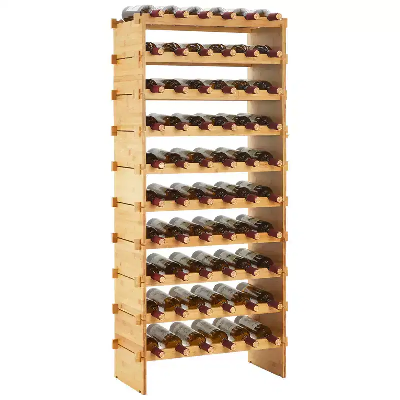Stackable Wine Rack, 4 Tier Wooden Wine Storage Rack, Bamboo Wine Display Shelves, Wobble-Free Wine Holder Freestanding Floor Wine