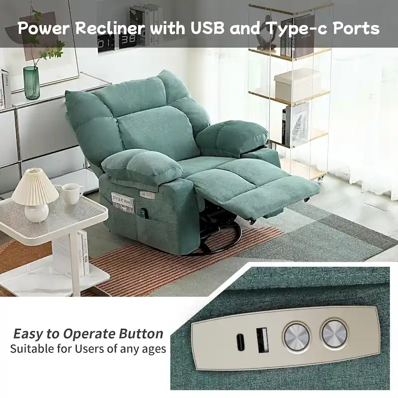 XINMICS Swivel Recliner Chair, Glider Rocking Power Recliner with Massage and Heated