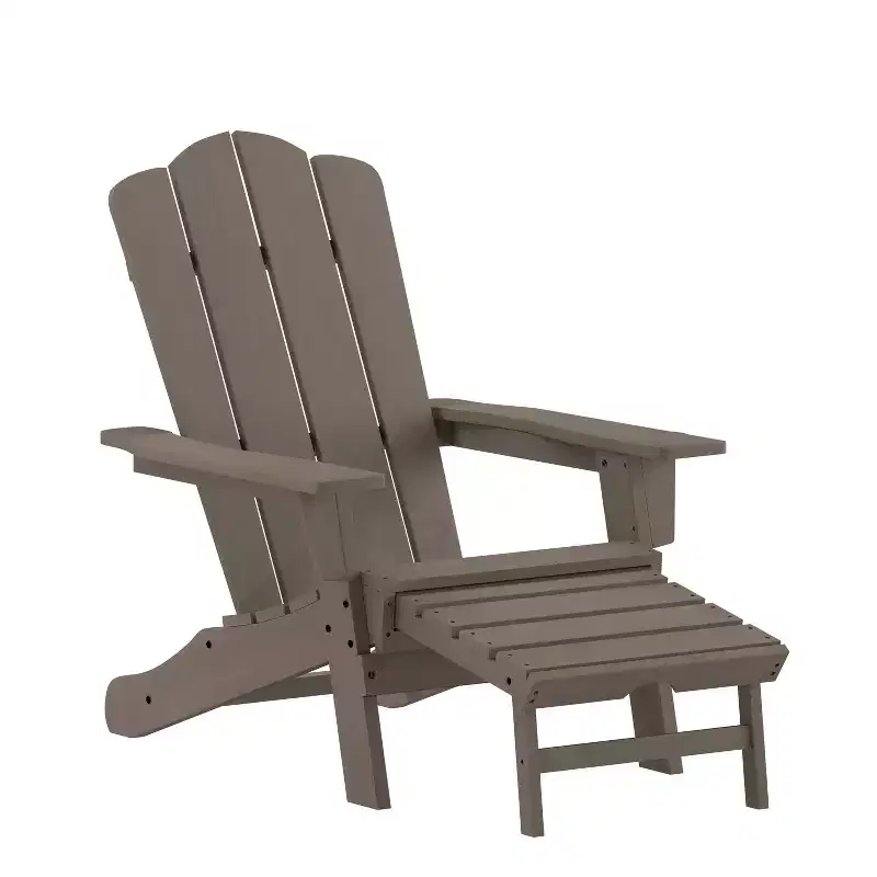 Flash Furniture Newport HDPE Adirondack Chair with Cup Holder and Pull Out Ottoman, All-Weather HDPE Indoor/Outdoor Lounge Chair