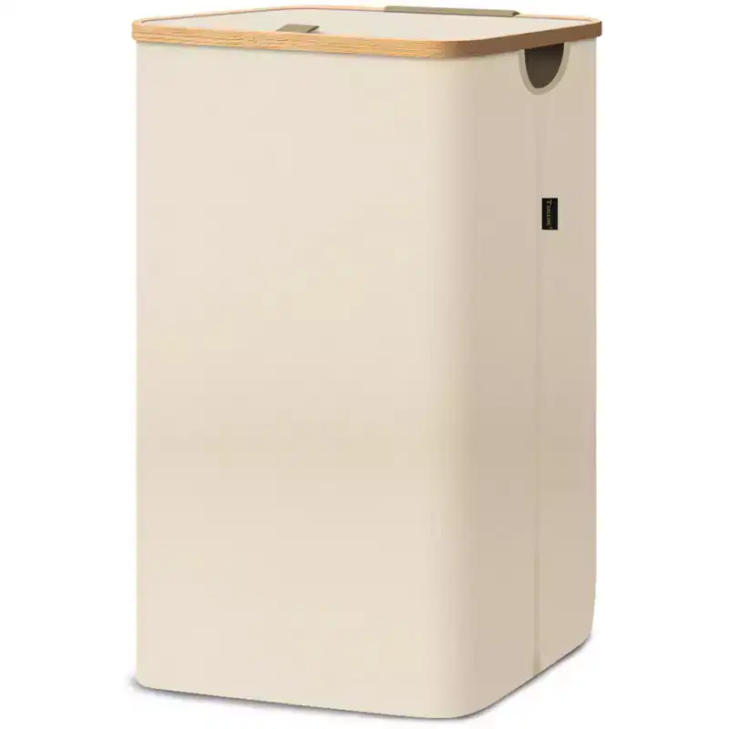2.8bu Laundry Hamper with Lid, Bamboo Pull Handles, Internal Support