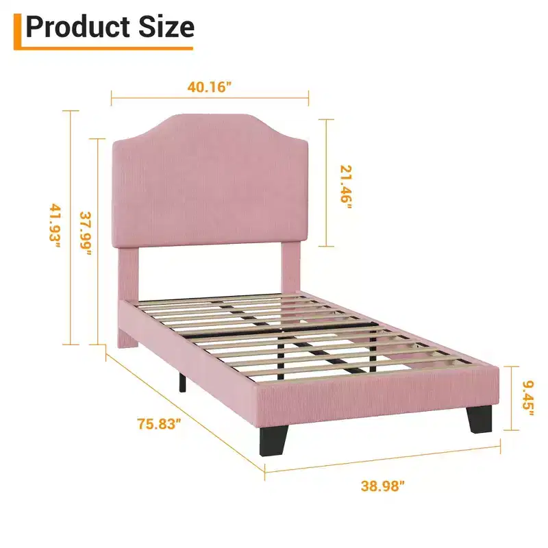 COZONY Twin Size Upholstered Platform Bed Frame with Corduroy Headboard, Adjustable Headboard, Wood Slats Support, No Box Spring
