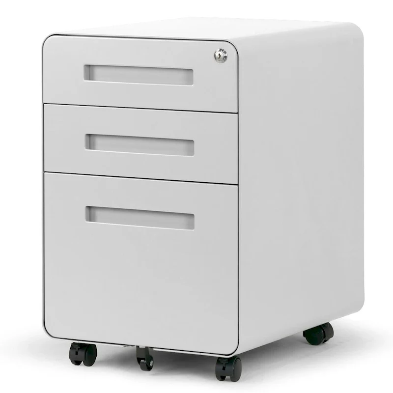 White 3-Drawer File Cabinet with lock and Wheels