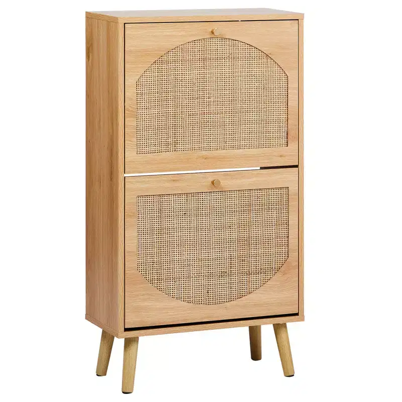 Rattan Shoe Cabinet with 2 Flip Drawers, Holds 10 Pairs