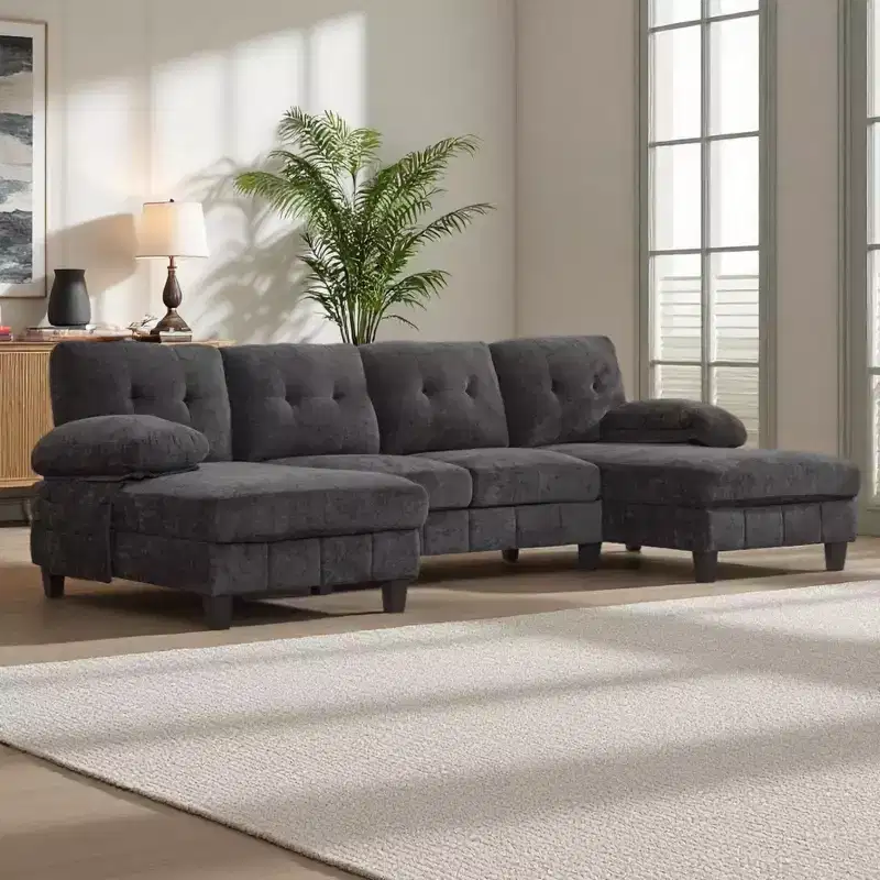 Ultra-Plush U-Shaped Chenille Sectional Sofa with Dual Chaises