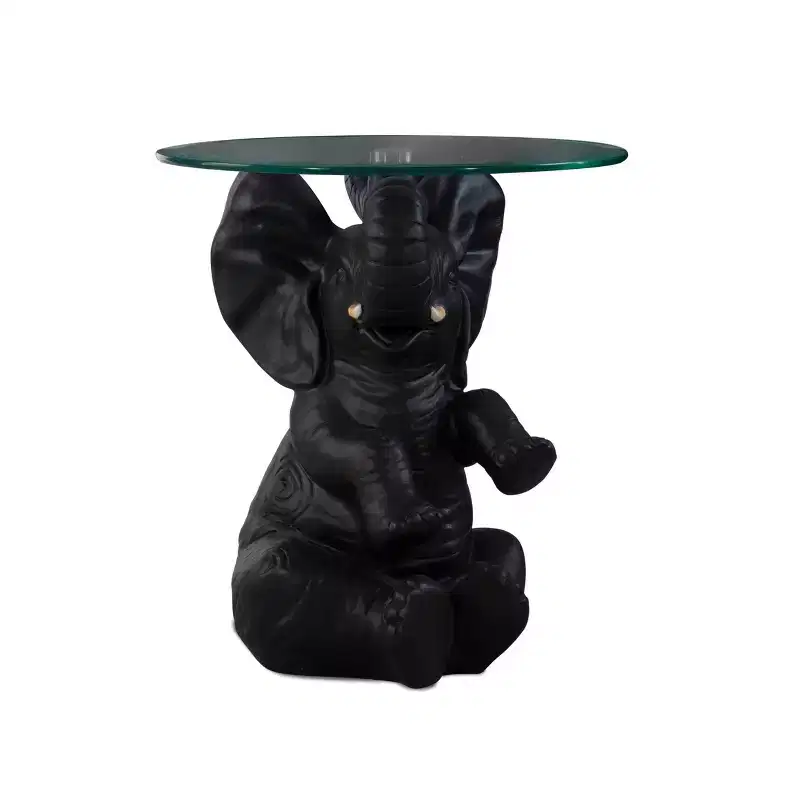 Elwyn Transitional Glass Top and Resin Base Side Table Dark Gray - Powell